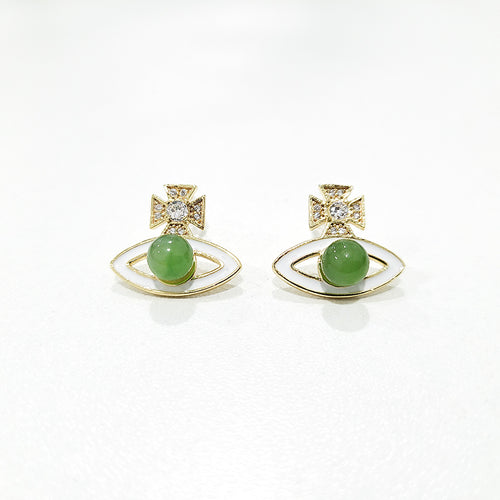 【Green Saturn】Natural Jade Earrings Nephrite Silver Earrings
