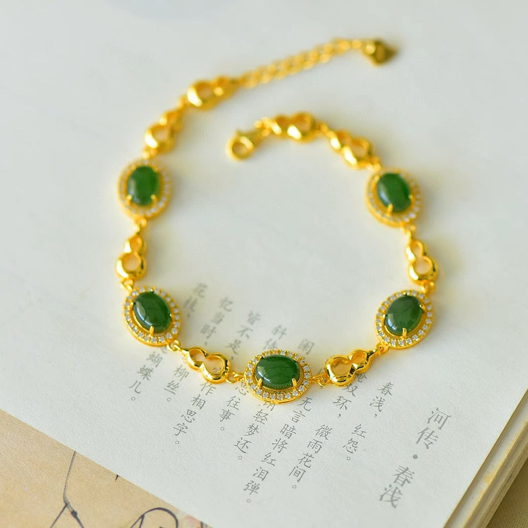 Natural Jade Bracelet Nephrite Silver Bracelet