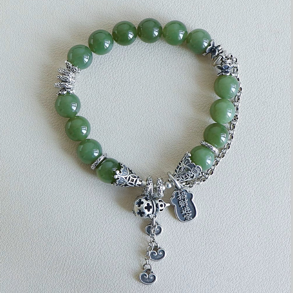 Natural Jade Bracelet Nephrite Silver Bracelet