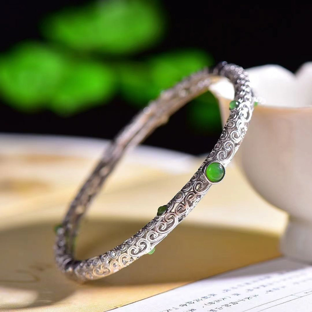 Natural Jade Bracelet Nephrite Silver Bracelet