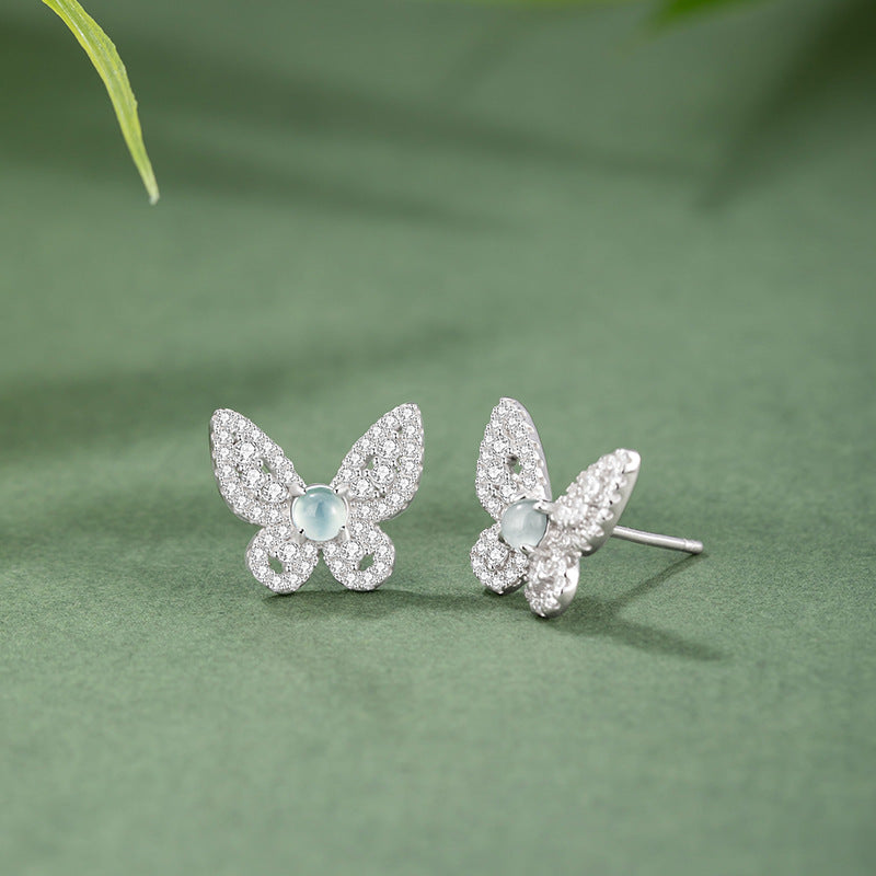 Natural Jade Earrings Jadeite Silver Butterfly Earrings
