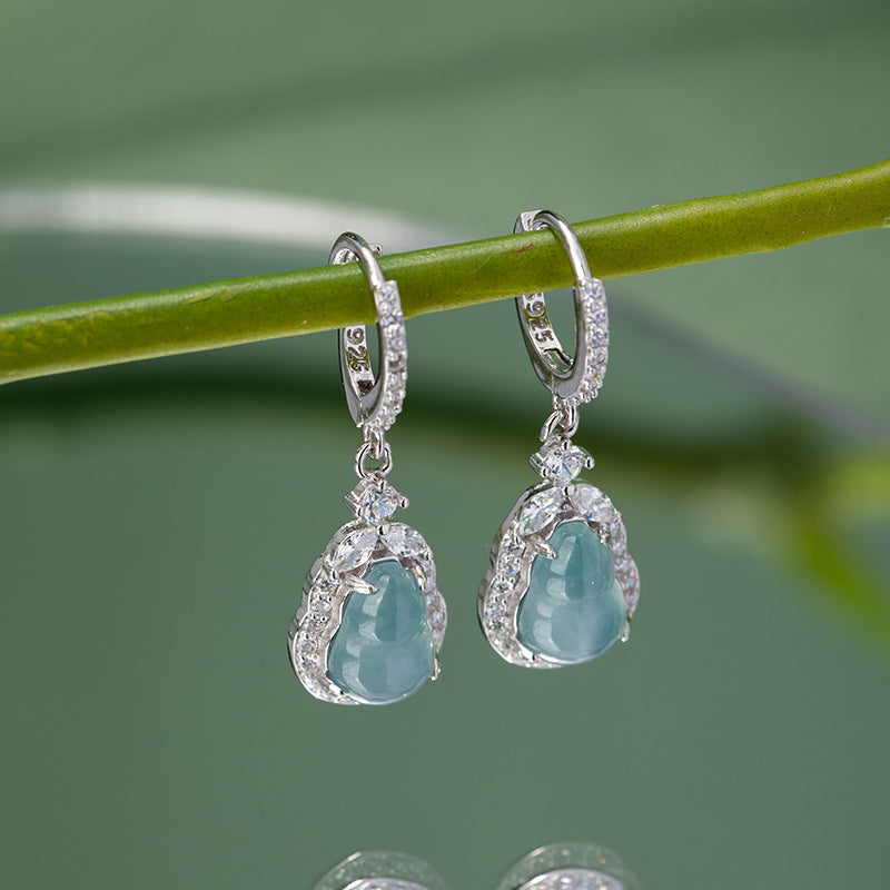 Natural Jade Earrings Jadeite Silver Hulu Earrings