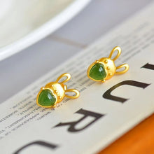 Natural Jade Earrings Nephrite Silver Rabbit Earrings