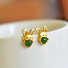 Natural Jade Earrings Nephrite Silver Rabbit Earrings