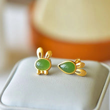 Natural Jade Earrings Nephrite Silver Rabbit Earrings