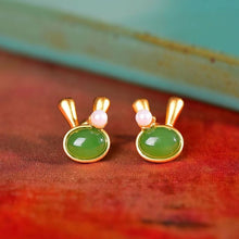 Natural Jade Earrings Nephrite Silver Rabbit Earrings