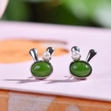 Natural Jade Earrings Nephrite Silver Rabbit Earrings