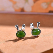 Natural Jade Earrings Nephrite Silver Rabbit Earrings