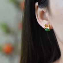 Natural Jade Earrings Nephrite Silver Rabbit Earrings