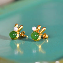Natural Jade Earrings Nephrite Silver Rabbit Earrings
