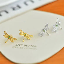 Natural Jade Earrings Nephrite Silver Dragonfly Earrings