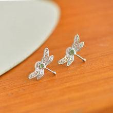 Natural Jade Earrings Nephrite Silver Dragonfly Earrings