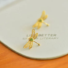 Natural Jade Earrings Nephrite Silver Dragonfly Earrings