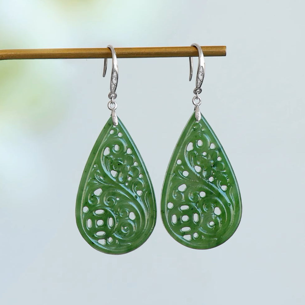 Natural Jade Earrings Nephrite Silver Earrings