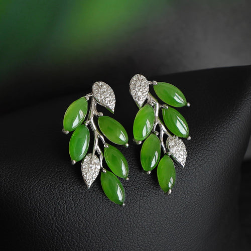 Natural Jade Earrings Nephrite Silver Earrings