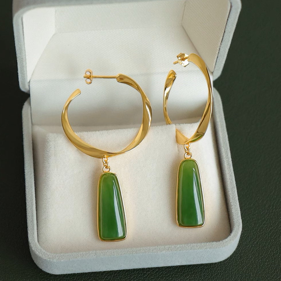 Natural Jade Earrings Nephrite Silver Earrings