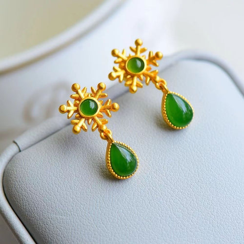 Natural Jade Earrings Nephrite Silver Earrings