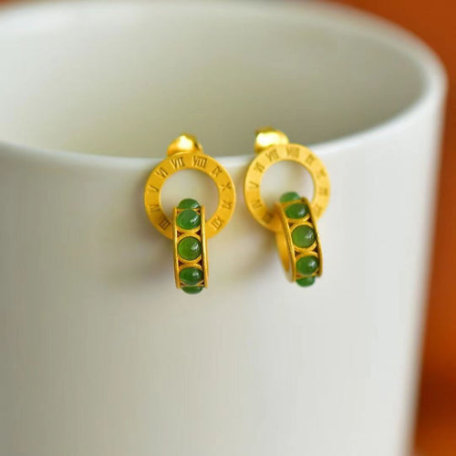 Natural Jade Earrings Nephrite Silver Earrings