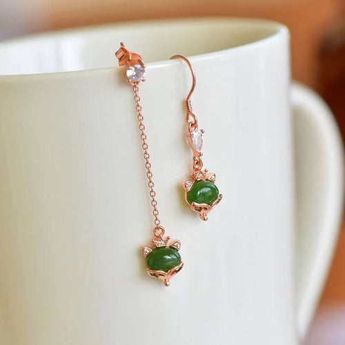 Natural Jade Earrings Nephrite Silver Fox Earrings