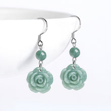 Natural Jade Earrings Silver Flower Jadeite Earrings