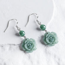 Natural Jade Earrings Silver Flower Jadeite Earrings