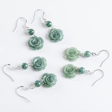 Natural Jade Earrings Silver Flower Jadeite Earrings