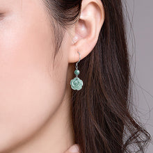 Natural Jade Earrings Silver Flower Jadeite Earrings