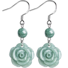 Natural Jade Earrings Silver Flower Jadeite Earrings