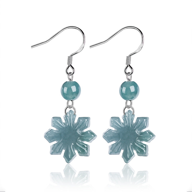 Natural Jade Earrings Silver Flower Jadeite Earrings