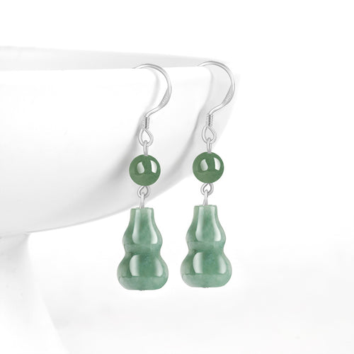 Natural Jade Earrings Silver Hulu Jadeite Earrings