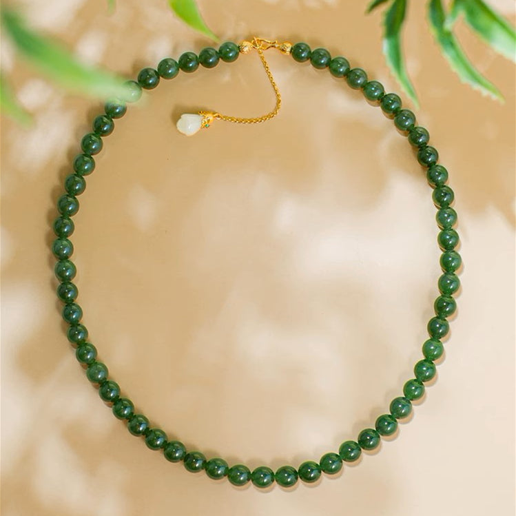 Natural Jade Necklace Silver Nephrite Necklace