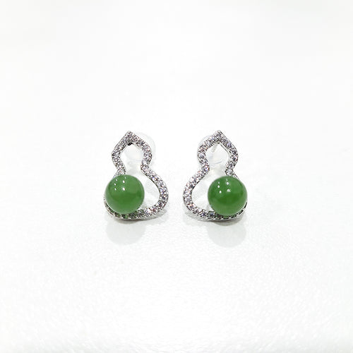 【Pine-Moon Hulu】Natural Jade Earrings Nephrite Silver Earrings