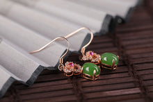 Natural Jade Earrings Nephrite Silver Zircon Earrings
