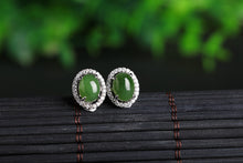 Natural Jade Earrings Nephrite Silver Zircon Earrings