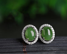 Natural Jade Earrings Nephrite Silver Zircon Earrings