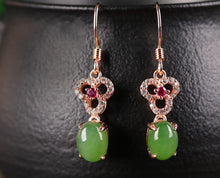 Natural Jade Earrings Nephrite Silver Zircon Earrings