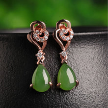 Natural Jade Earrings Nephrite Silver Zircon Earrings