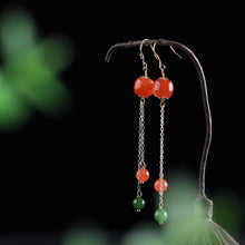 Natural Jade Earrings Nephrite Red Agate Silver Earrings