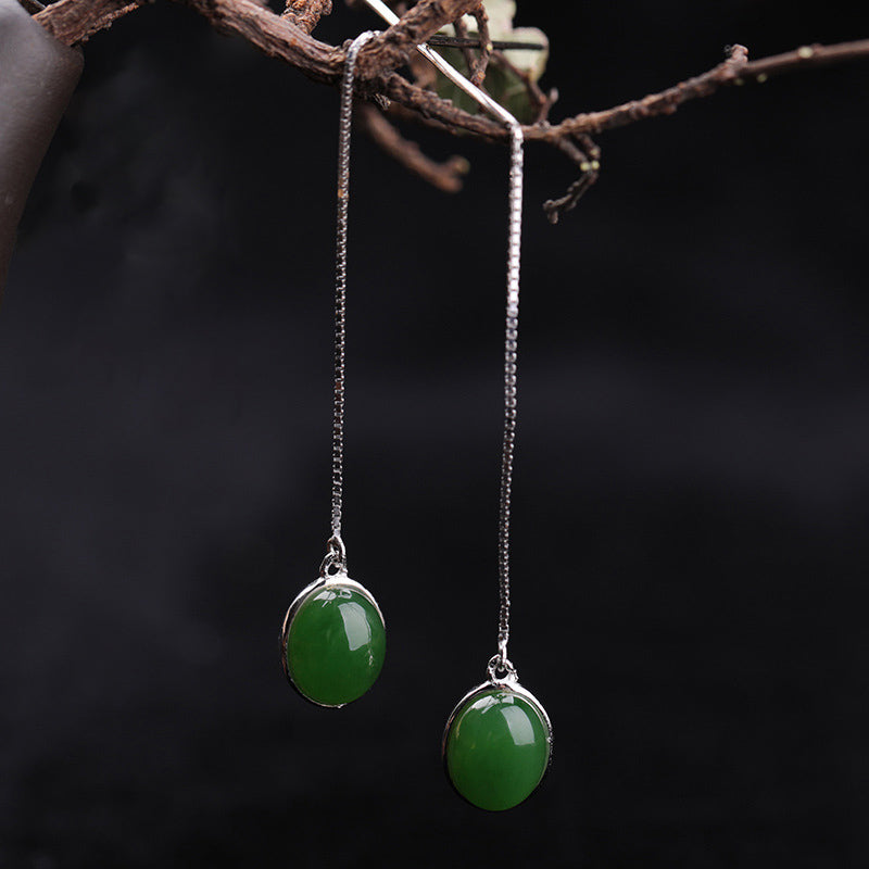 Natural Jade Earrings Nephrite Silver Earrings
