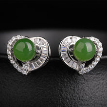 Natural Jade Earrings Nephrite Silver Zircon Earrings