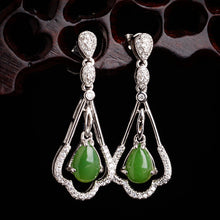 Natural Jade Earrings Nephrite Silver Zircon Earrings