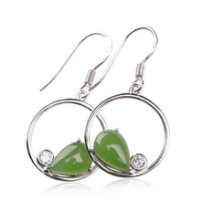 Natural Jade Earrings Nephrite Silver Zircon Earrings