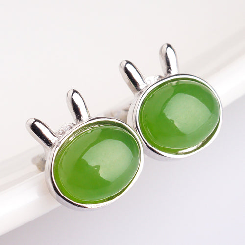 Natural Jade Earrings Nephrite Silver Zircon Earrings