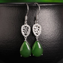 Natural Jade Earrings Nephrite Silver Zircon Earrings