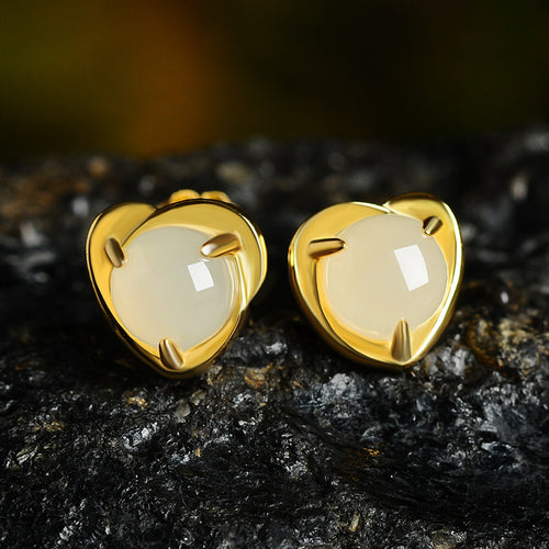 Natural Jade Earrings Nephrite Silver Heart-shaped Earrings WE32