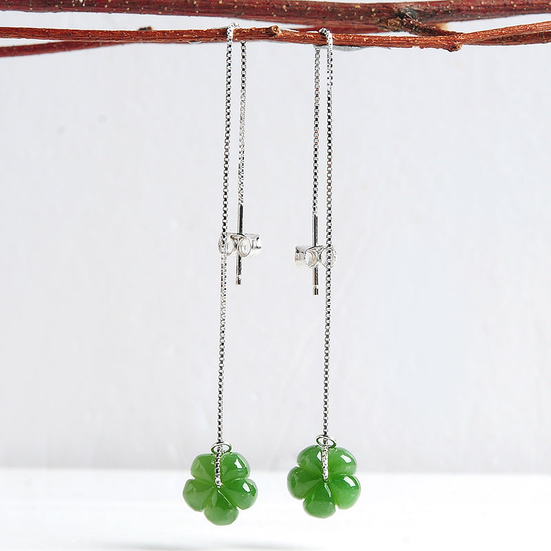 Natural jade earrings silver flower nephrite earrings wholesale