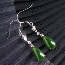 Natural Jade Earrings Nephrite Silver Zircon Earrings