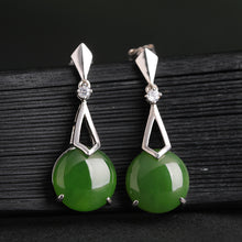 Natural Jade Earrings Nephrite Silver Zircon Earrings