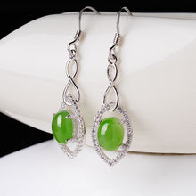 Natural Jade Earrings Nephrite Silver Zircon Earrings