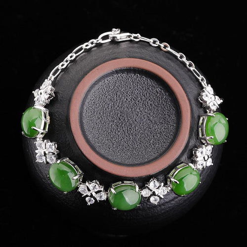 Natural Jade Bracelet Nephrite Silver Bracelet